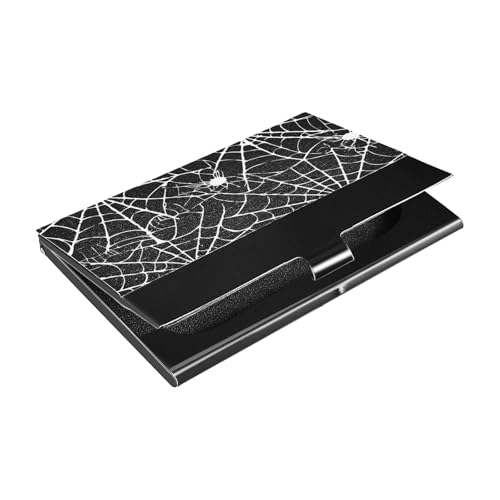 siphylline Schwarzes Spinnennetz, ultradünne Visitenkartenhalter mit Leder- und Edelstahl-Kartenetui für Damen oder Herren von siphylline