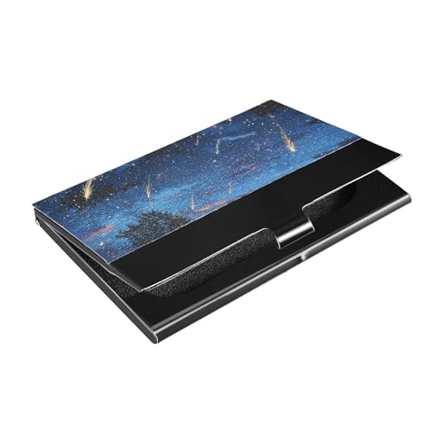 siphylline Starry Meteors Ultradünner Visitenkartenhalter mit Leder und Edelstahl-Kartenetui für Damen oder Herren von siphylline