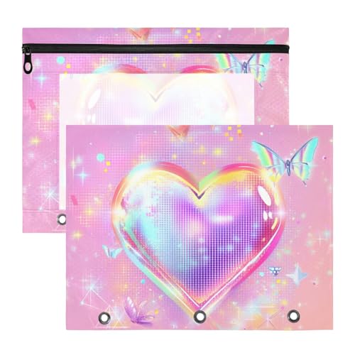 siphylline Stiftebox mit glatten Reißverschlüssen, 3 Locher für 3 Ringe, 2 Stück, Lehrer, Schulbedarf, digitales Herz-Design, Pfirsich-Design von siphylline