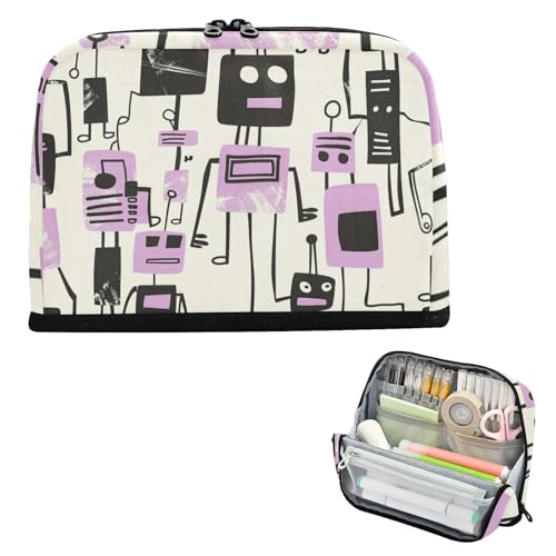 siphylline Stifthalter, große Kapazität, Kosmetiktasche, mehrere Fächer, Schreibwaren-Organizer für Herren, Schule, Jon Klassen Stil, Roboter-Design, Violett siphylline Stifthalter, große Kapazität, Kosmetiktasche, mehrere Fächer, Schreibwaren-Organizer für Herren, Schule, Jon Klassen Stil, Roboter-Design, Violett von siphylline