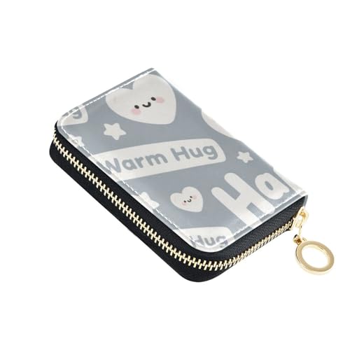 siphylline Süßes herzförmiges Stern-Happy Grey White Leder Herren Kartenetui mit Zion-Geldbörse RFID-blockierendem Kartenhalter für Damen mit Reißverschluss von siphylline