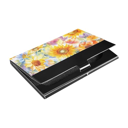 siphylline Sunflower Beauty Summer Flowers Slim Portable Visitenkartenhalter mit Leder und Edelstahl Namenskartenhalter für Damen oder Herren von siphylline