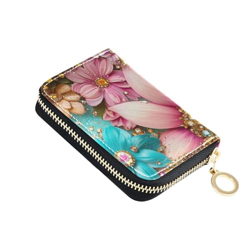siphylline Sunflowers Jewelry Glänzende glitzernde Ledergeldbörse für Karten mit 2 Geldfächern, RFID-blockierende Kartenhalter mit Reißverschluss von siphylline