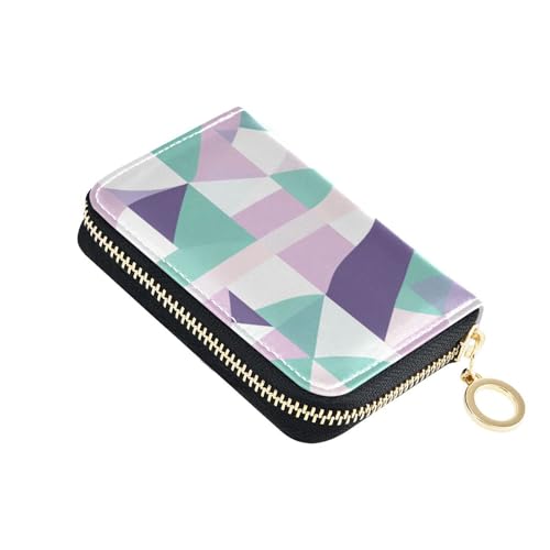 siphylline The Soft Geometic Of Mint Green Leder-Kartenetui für Herren mit 2 Geldfächern, RFID-blockierendem Kreditkartenetui für Damen mit Reißverschluss von siphylline