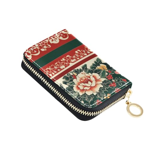 siphylline Traditionelle chinesische dekorative Bordürenmuster, Leder-Kartenetui für Damen, mit 9 Kartenfächern, RFID-blockierender Kreditkartenschutz mit Reißverschluss von siphylline