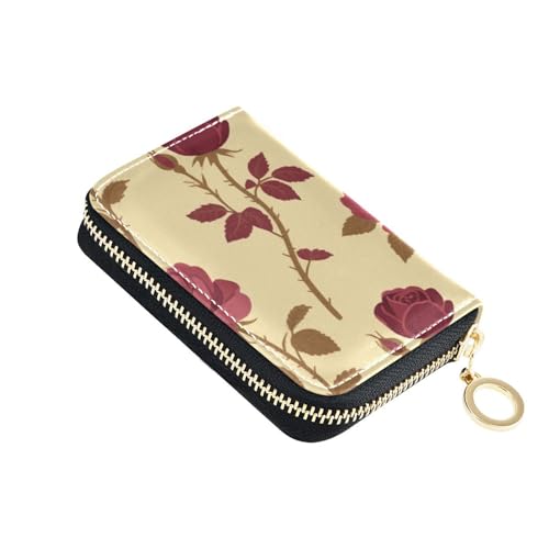 siphylline Trendiges Kreditkartenetui aus Leder mit roter Rose und gelbem Kreditkartenetui mit 9 Kartenfächern, RFID-blockierend, kleines Kreditkartenetui mit Reißverschluss von siphylline