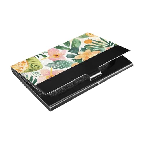 siphylline Ultradünner Reise-Visitenkartenhalter mit tropischen Blättern und Blumen, mit Kartenetui aus Leder und Edelstahl zum Schutz Ihrer Karten von siphylline