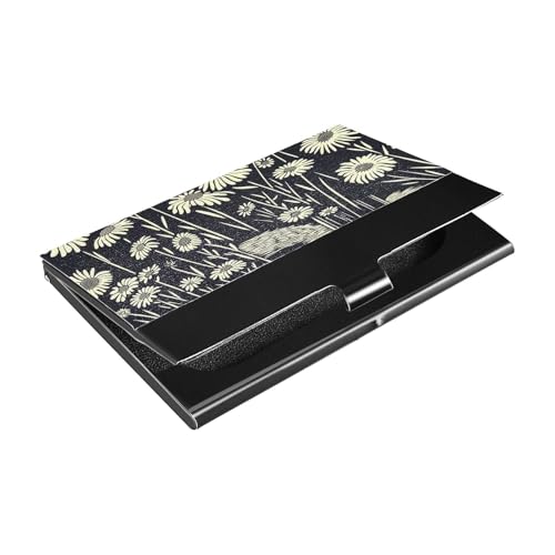 siphylline Ultradünner Visitenkartenhalter mit schwarzem und weißem Gänseblümchen-Design, mit kleinem Kartenhalter aus Leder und Edelstahl zum Schutz Ihrer Karten von siphylline