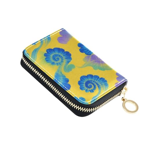 siphylline Unregelmäßige Batikfärbung in gelbem und blauem Leder für Herren, Kartenetui mit 9 Kartenfächern, RFID-blockierend, Kreditkartenetui mit Reißverschluss von siphylline