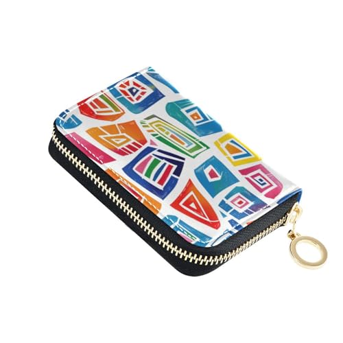 siphylline Unregelmäßige farbige Grafik-Leder-Herren-Geldbörse mit 9 Kartenfächern, RFID-blockierend, Damen-Kartenetui mit Reißverschluss von siphylline