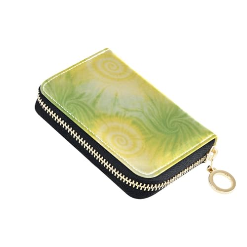 siphylline Unregelmäßiger Batik-Kartenhalter aus gelbgrünem Leder mit RFID-blockierendem Kartenetui für Herren mit Reißverschluss von siphylline