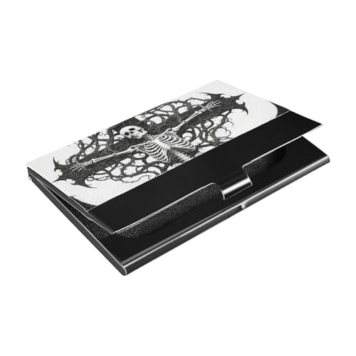 siphylline Visitenkartenetui mit Totenkopf-Motiv, schmal, mit Leder und Edelstahl, für Damen oder Herren, Gothic-Stil, Schwarz von siphylline