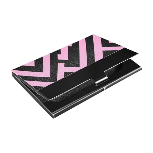 siphylline Visitenkartenhalter mit unregelmäßigen Linien, schmal, mit Leder- und Edelstahletui mit Kartenhalter, für Reisen, Zuhause oder Büro, Blush Black von siphylline