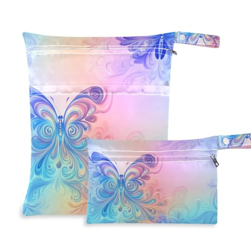 siphylline Waschbare Anzugtasche, wasserdicht, 2 Stück, Wickeltasche, unverzichtbare Gegenstände mit Griffen für Pool, Baden, verträumter bunter lebendiger Schmetterling von siphylline