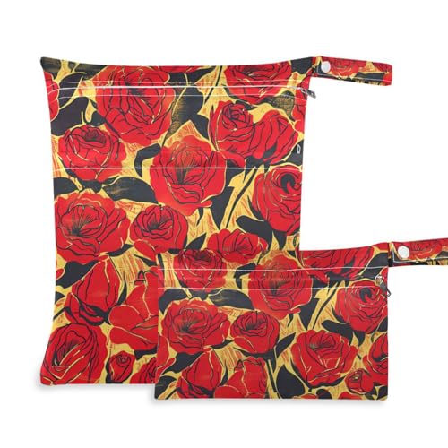 siphylline Wasserdichter Trockentasche, 2 Stück, Reiseutensilien zum Fliegen, mit Griffen, für Kita, Fitnessstudio, Retro, rote Rose, Ölgemälde-Stil siphylline Wasserdichter Trockentasche, 2 Stück, Reiseutensilien zum Fliegen, mit Griffen, für Kita, Fitnessstudio, Retro, rote Rose, Ölgemälde-Stil von siphylline