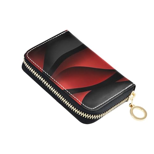 siphylline Wave Kreditkartenetui aus Leder, mit 2 Geldfächern, RFID-blockierend, mit Reißverschluss, Rot / Schwarz von siphylline