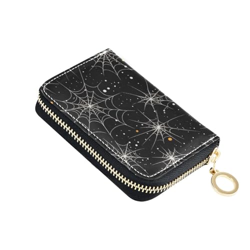 siphylline Web Kartenetui für Damen, glitzerndes Leder, mit 2 Geldfächern, RFID-blockierend, mit Reißverschluss, Schwarz von siphylline