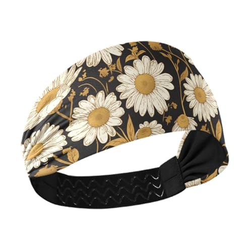 siphylline Weiße und goldene Gänseblümchen, feuchtigkeitsableitend, modische Damen-Stirnbänder, dehnbare Haarbänder für den täglichen Gebrauch, Make-up, Wandern, Waschen des Gesichts von siphylline