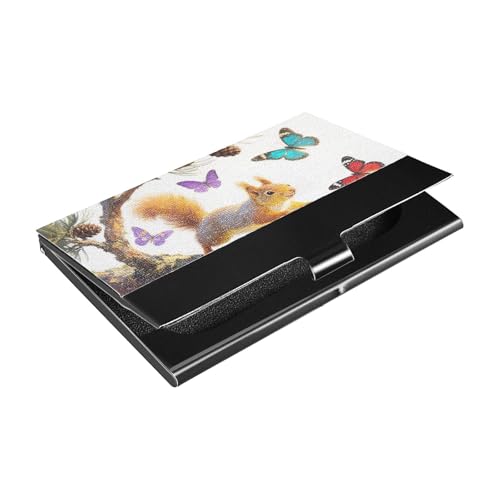 siphylline Wild Animal Squirrel American Anime Style Colorful Slim Portable Business Card Holder with Leather and Stainless Steel credit card storage for Travel Home or Office Use von siphylline