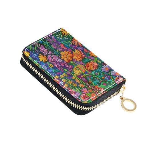 siphylline Wild Flowers Colorful Garden Leder-Kreditkarten-Geldbörse für Herren mit Zion-Geldbörse, RFID-blockierend, Kreditkartenetui mit Reißverschluss von siphylline