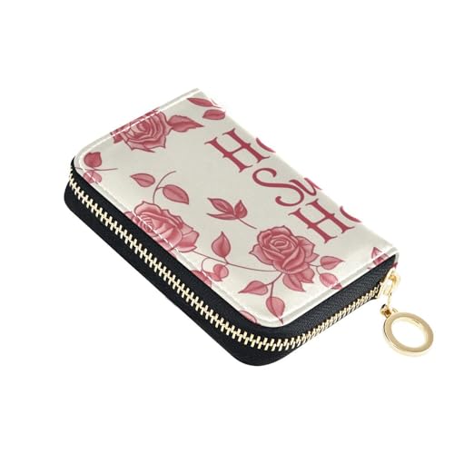 siphylline William Morris Style Home Sweet Home Rose Leder-Kartenetui mit 2 Geldfächern, RFID-blockierender Kreditkartenschutz mit Reißverschluss von siphylline