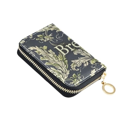 siphylline William Morris Style Text Breathe Lime Leder Kartenetui für Damen mit 9 Kartenfächern, RFID-blockierende Kartenhalter mit Reißverschluss von siphylline