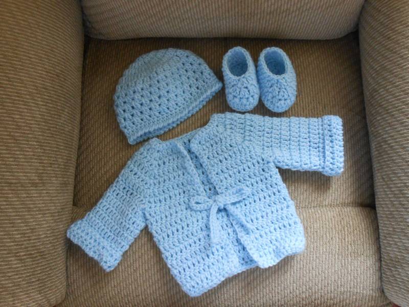 Gehäkelte Baby Pullover Set, 0-3 Monate, Blau Acryl von sissy5966