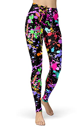 sissycos 80er Leggings Damen Bunt Print Leggings Oil Painting Graffiti Yoga Strumpfhosen Sporthose Leggins Lang M Schwarze Graffiti von sissycos