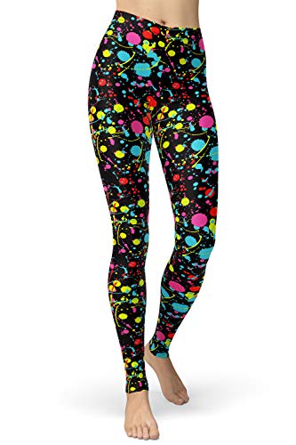 sissycos 80er Leggings Damen Bunt Print Leggings Oil Painting Graffiti Yoga Strumpfhosen Sporthose Leggins Lang XL Neon Splatter Leggings von sissycos