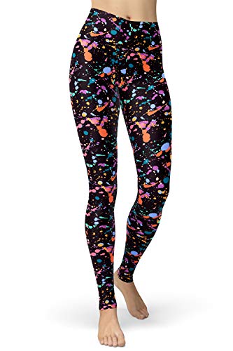 sissycos Damen 80er Artistic Leggings, Bunte Print Sanft Hohe Taille Lang Regular und Plus Size(buntes Leggings Orange,XXL) von sissycos