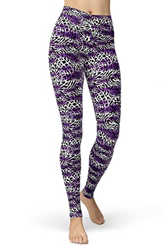 sissycos Damen Tier Printed Leggings, Bunte 80er Skinny Tier Muster Leggings, Mädchen Artistic Hoher Taille Soft Tights (M, Lila Leopard) von sissycos