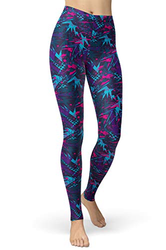 sissycos Damen 80er Artistic Leggings, Bunte Print Sanft Hohe Taille Lang Regular und Plus Size(Blau Lila Graffiti Leggings,XXL) von sissycos