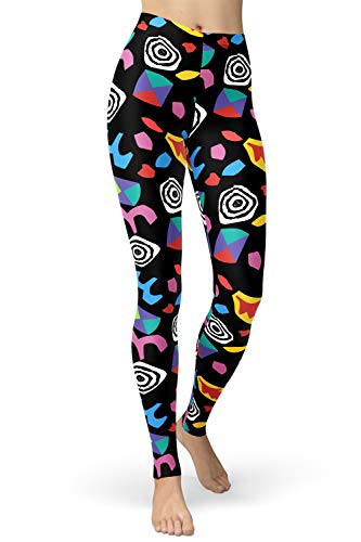 sissycos Damen 80er Artistic Leggings, Bunte Print Sanft Hohe Taille Lang Regular und Plus Size(Fremde Dinge Element,S) von sissycos