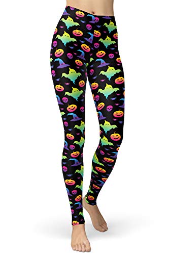 sissycos Damen 80er Artistic Leggings, Bunte Print Sanft Hohe Taille Lang Regular und Plus Size(Halloween Leggings,L) von sissycos