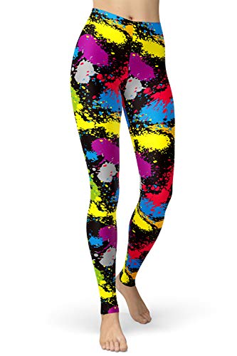 sissycos Damen 80er Artistic Leggings, Bunte Print Sanft Hohe Taille Lang Regular und Plus Size(Schwarze Farbe Graffiti,L) von sissycos