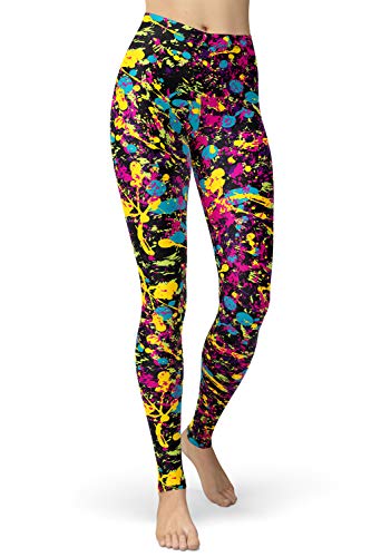 sissycos Damen 80er Artistic Leggings, Bunte Print Sanft Hohe Taille Lang Regular und Plus Size(Splash Graffiti,XXL) von sissycos