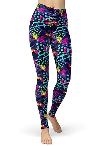 sissycos Damen 80er Artistic Leggings, Bunte Print Sanft Hohe Taille Lang Regular und Plus Size(buntes Leggings Herz,S) von sissycos