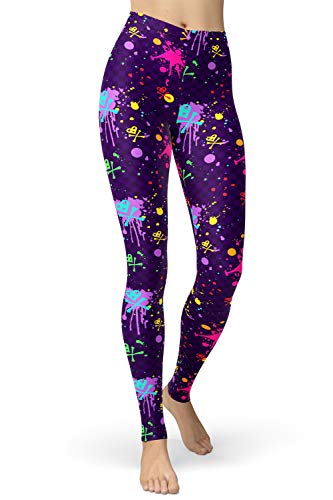 sissycos Damen 80er Artistic Leggings, Bunte Print Sanft Hohe Taille Lang Regular und Plus Size(buntes Leggings Skull,XXL) von sissycos