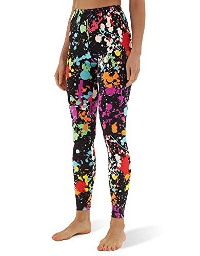 sissycos Damen 80er Jahre Bunte Leggings, Oil Painting Artistic Graffiti Soft Hosen Lang(XXL,schwarzer Spritzer) von sissycos