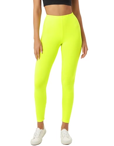 sissycos Damen 80er Neon Leggings Pants, Butterweich dehnbar bequem Basic Solid Hosen（Neon Gelb,L） von sissycos