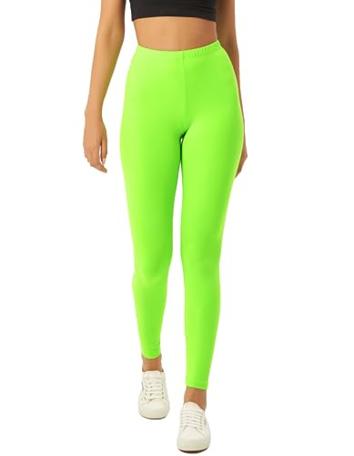 sissycos Damen 80er Neon Leggings Pants, Butterweich dehnbar bequem Basic Solid Hosen（Neon Grün,XL） von sissycos