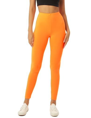 sissycos Damen 80er Neon Leggings Pants, Butterweich dehnbar bequem Basic Solid Hosen（Neon Orange,L） von sissycos