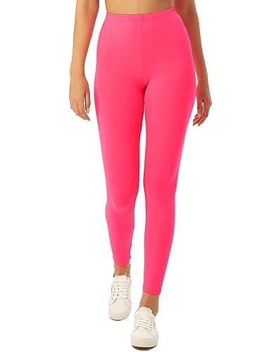 sissycos Damen 80er Neon Leggings Pants, Butterweich dehnbar bequem Basic Solid Hosen（Neon Pink,L） von sissycos