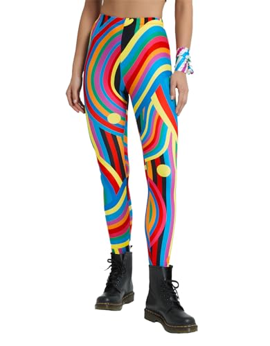 sissycos Damen 80er Neon Leggings Pants, Yoga Druck Print Bequem Fauen Laufhosen(Stolz Wellen,L) von sissycos