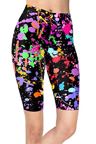 sissycos Damen 80ers Splash Printed Biker Shorts Bunt Kurze Leggings Soft Hose(L-XXL,tie dye schwarz) von sissycos