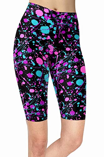 sissycos Damen 80ers Splash Printed Biker Shorts Bunt Kurze Leggings Soft Hose（S-L,Rose Red Splatter von sissycos