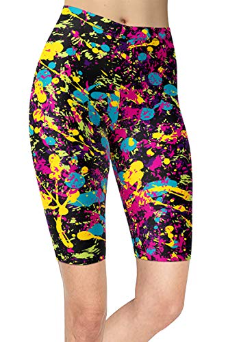 sissycos Damen 80ers Splash Printed Biker Shorts Bunt Kurze Leggings Soft Hose (S-L, Bunte Tye dye) von sissycos