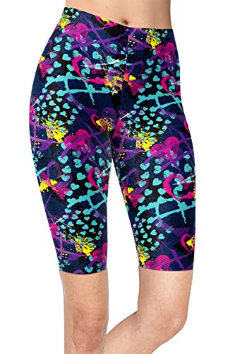 sissycos Damen 80ers Splash Printed Biker Shorts Bunt Kurze Leggings Soft Hose (S-L, Herz Spritzen) von sissycos