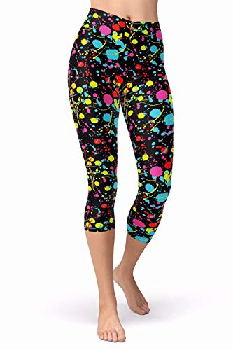 sissycos Damen Artistic Print Capri Leggings, 80er Jahre Hohe Taille Tie Dye Splash Sanft 3/4 Hosen(Neon Splash,L-XXL) von sissycos