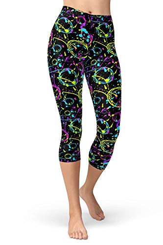 sissycos Damen Artistic Print Capri Leggings, 80er Jahre Hohe Taille Tie Dye Splash Sanft 3/4 Hosen(Splash Circle,L-XXL) von sissycos